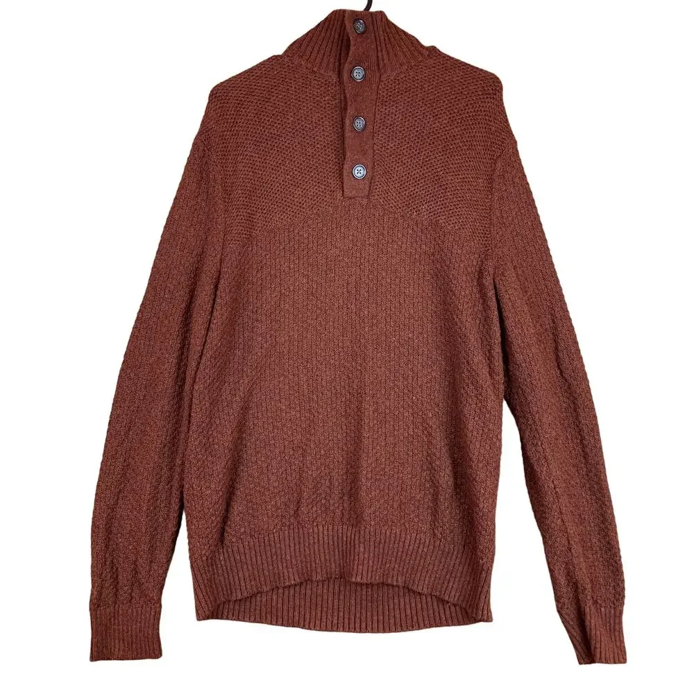 Banana Republic Mens Sweater Brown Orange Mock Henley Neck Wool Blend Large